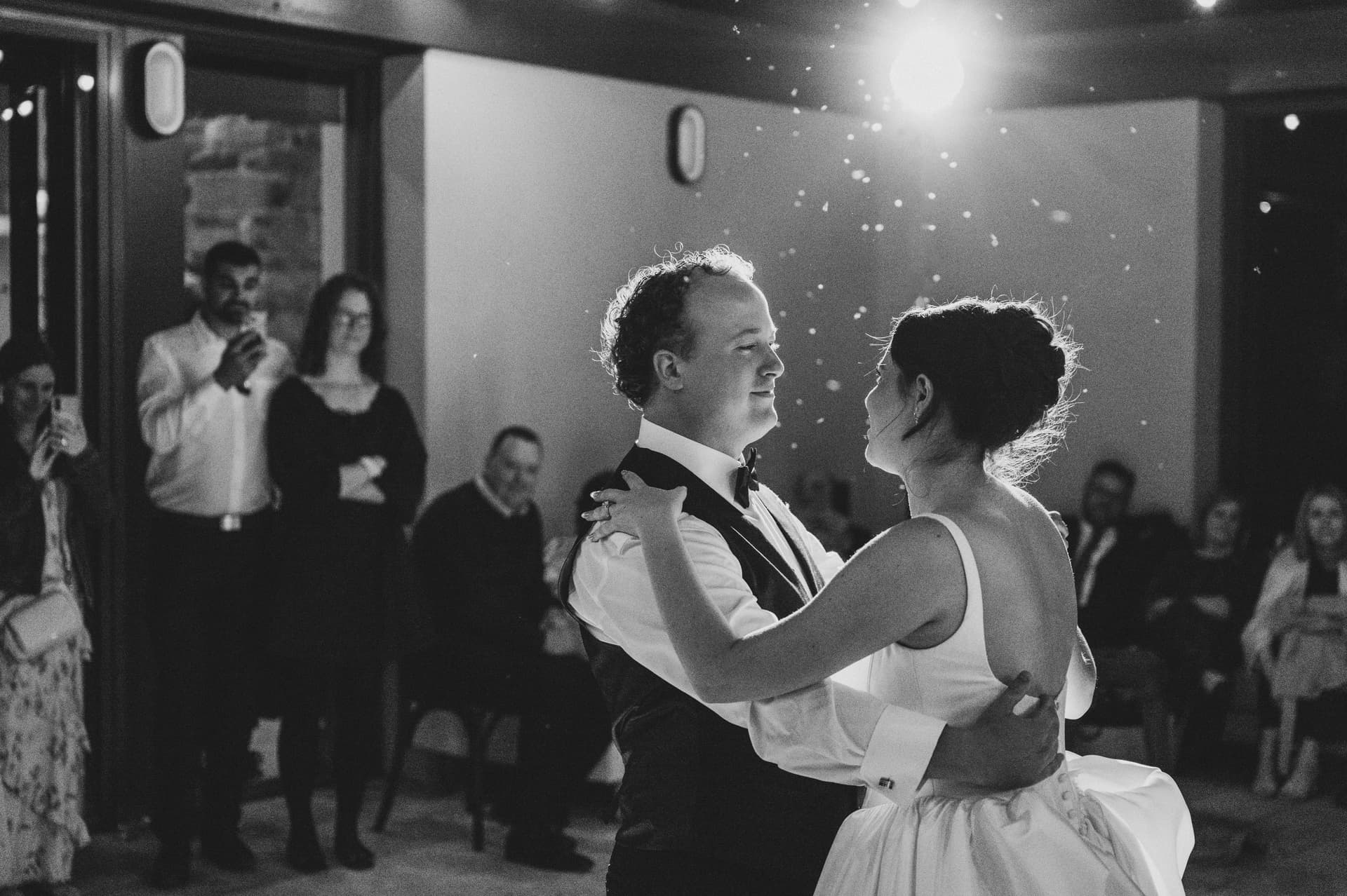 First dance, light flares, black and white